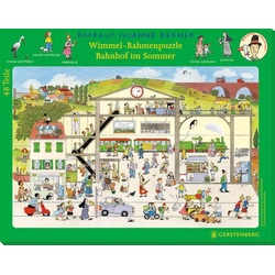 Wimmel-Rahmenpuzzle Sommer Motiv Bahnhof