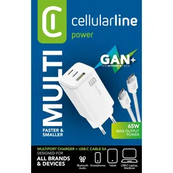 Multipower 65W Kit - Smartphone, tablet e laptop 65W Netzladegerät mit USB-C auf USB-C Kabel inklusive 