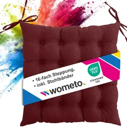 wometo Sitzkissen Stuhlkissen 40x40 OEKO-TEX  - dunkelrot weinrot Sitzauflage Bank Polster Sitzpolster mit Bändern / Schleife, Indoor / Outdoor