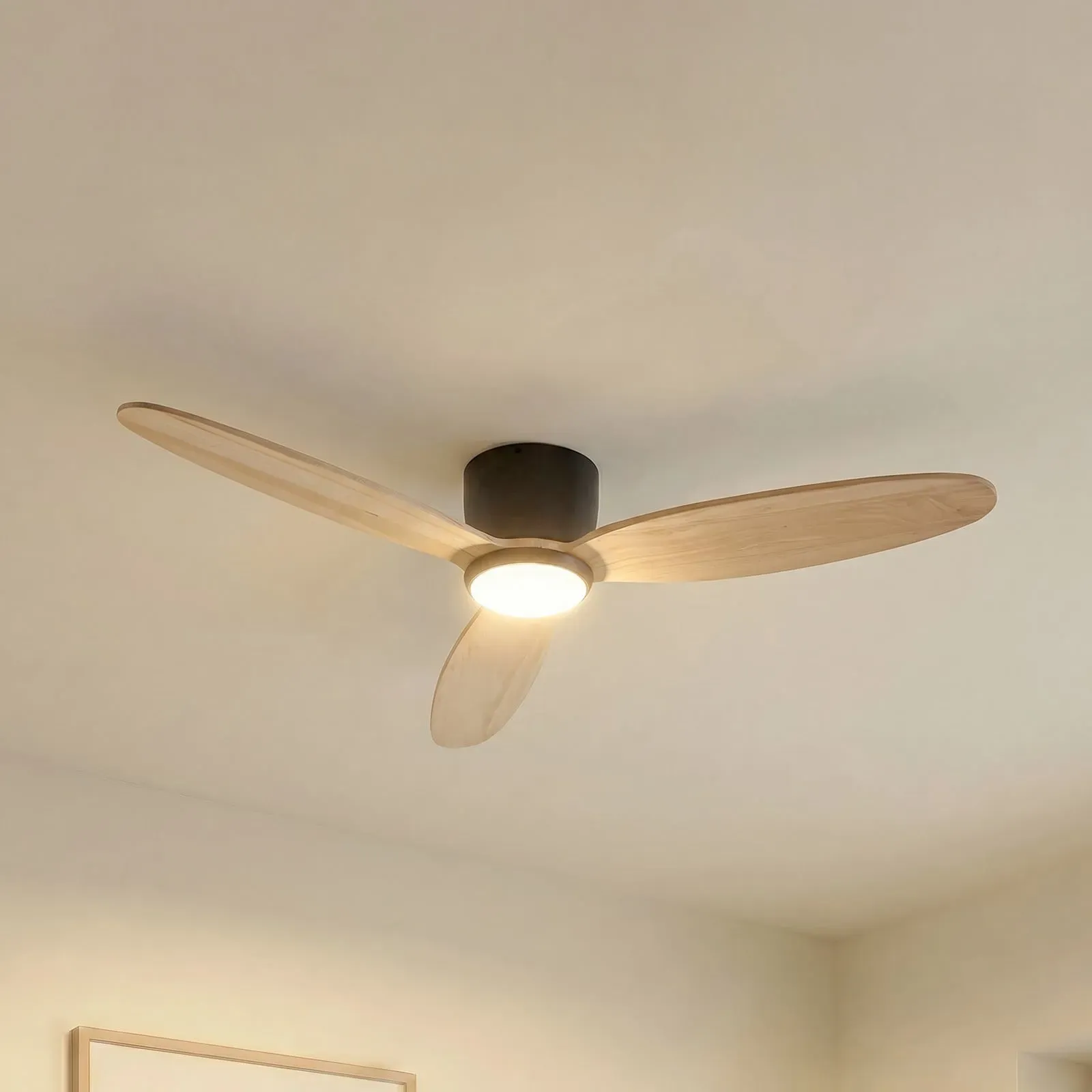 Lignia LED-Deckenventilator, schwarz/holz, CCT, dimmbar, Ø 132 cm, DC - Lucande Lucande, Lignia, dimmbar, Holz, für Wohnzimmer, Holz, Skandinavisch - 21