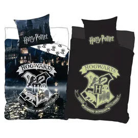 HARRY POTTER - Glow in the Dark, - Leuchtet im Dunkeln - Bettwäsche-Set mit Wendemotiv, 135x200 & 80x80 - Schwarz