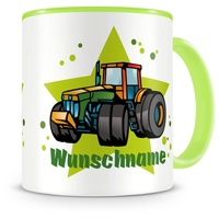 Samunshi® Kindertasse mit Namen Tasse Traktor Personalisierte Tasse mit Namen Kinder Kinderbecher mit Namen Kindergarten grün 300ml