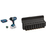 Bosch Professional BITURBO Akku-Drehschlagschrauber GDS 18V-1050 HC (inkl. Connectivity-Modul, ohne Akkus und Ladegerät, in L-BOXX 136) + 9x PRO Impact Steckschlüsseleinsatz-Set (96 x 56 mm, Zubehör)