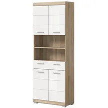 inn.furn Mambo Hochschrank 74 x 191 cm Weiß Hochglanz/Eiche Holz
