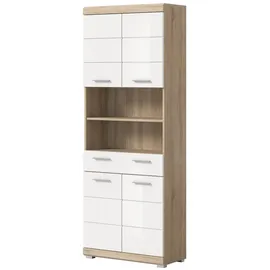 inn.furn Mambo Hochschrank 74 x 191 cm Weiß Hochglanz/Eiche Holz
