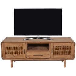 TV-Rack HWC-M47, Fernsehtisch Lowboard Kommode, Stauf√§cher Schublade, Rattan Akazie Massiv-Holz gebeizt 160cm 32kg