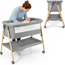 Moby-System Babybett freistehend & faltbar mit Matratze und Rollen – Moby-System Mili grau, 0–6 Monate,