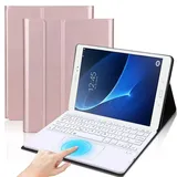 QYiiD Tastatur Hülle mit Touchpad für Galaxy Tab A 10.1 2016 (SM-T580 / T585), Abnehmbare Kabellose Bluetooth QWERTZ Tastatur mit Schutzhülle/Trackpad für für Galaxy Tab A 10.1", RoséGold