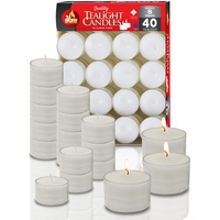 Ner Mitzvah Teelichter - Kerzen Großpackung mit 40 Stück - Weiße Unparfümierte Teelicht-Kerzen in Durchsichtigem Behälter - Teelichter Lange Brenndauer 8 Stunden