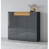 INOSIGN Highboard »Toledo,Breite 147,5 cm,trendige Hochkommode mit 3 Türen 1SK«, Hochschrank mit viel Stauraum, stylische Hochglanzfronten, schwarz