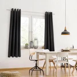 Blumtal Verdunklungsvorhänge 2er Set - Thermovorhang Hitzeschutz - Vorhang Blickdicht mit Ösen - Gardinenschals mit Schlaufen - Gardinen 245x140 cm - Vorhangschals 2er Set - Wärmevorhang - Schwarz