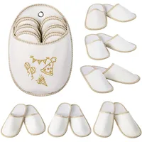 JEMIDI Gästehausschuhe - 6er Set Gästepantoffel - Bequeme und rutschfeste Pantoffel - 6 Paar Uni Hausschuhe - Creme