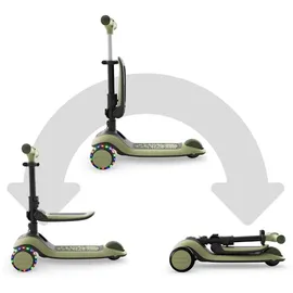 Kinderkraft Halley 2 Balance-Scooter 2-in-1, Sitz höhenverstellbar (25-33 cm), 4-Fach Verstellbarer Lenker, LED-Räder, klappbar, ab 18 Monate, rutschfeste Trittflächen, Grün