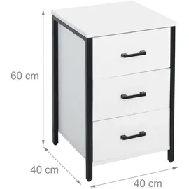 Relaxdays Nachtschrank 3 Schubladen 40 x 40 x 60 cm Weiß/Schwarz