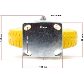 Wiltec Bockrollen Set 2x Ø225mm Transportrolle 58mm breit bis max.100kg pro Rad gelb aus Vollmaterial mit fixierter Halterung pannensicher, leiser Lauf