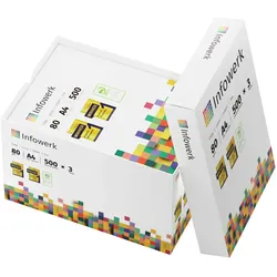Infowerk Druckerpapier Kopierpapier 1500 Blatt (3x500 ) DIN A4 80 g Premium Hochweiß CIE 160 Testsieger PEFC Umweltzertifikat