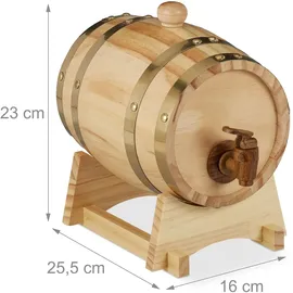 Relaxdays Holzfass 1,25 l, mit Bock, Zapfhahn, für Whiskey, Wein, Spirituosen, Whiskyfass HxBxT 23 x 16 x 25,5 cm,