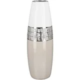 Gilde Deko Vase für Pampasgras - Kegelvase aus Keramik - Deko Wohnzimmer Geschenk für Frauen Geburtstag Muttertag - Farbe: weiß Silber beige Höhe 36 cm