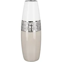 Gilde Deko Vase für Pampasgras - Kegelvase aus Keramik - Deko Wohnzimmer Geschenk für Frauen Geburtstag Muttertag - Farbe: weiß Silber beige Höhe 36 cm