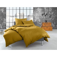 Bettwaesche-mit-Stil warme Fein Flanell Winter Bettwäsche Gold Uni/einfarbig 240x220 + 2X 80x80 cm - 100% Baumwolle