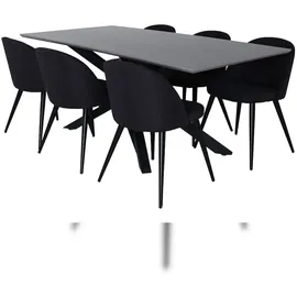 VCM ebuy24 Essgruppe Esstisch Grau und 6 Velvet Esszimmerstühle schwarz.