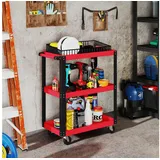 HOMCOM Werkzeugwagen mit 3 Etagen, seitlicher Griff, 4 Rollen, Ohne Vorfach, max. Traglast:120 kg, 0-tlg. Werkzeugset, (Werkstattwagen, 1-tlg., Transportwagen), bis 120 kg Tragkraft, Metall, 70,5 x 35 x 82,5 cm, Rot rot