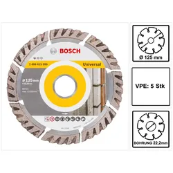 Bosch Standard for Universal Diamanttrennscheibe 125 x 22,23 mm 5 Stk. ( 5x 2608615059 ) für Beton, Stahl-Beton, Back-, Kalk- und Sand-Stein