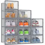 HOMIDEC Schuhboxen, 12er Pack Schuhboxen Stapelbar Transparent, Schuhorganizer Schuhaufbewahrung, Schuhkarton mit Deckel für Schuhe bis Größe 45, Schwarz