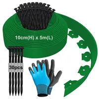 5m Flexible Rasenkante aus Kunststoff, 10cm Hoch Beeteinfassung Beetumrandung Kunststoff, Rasenkanten Beetbegrenzung Mähkante Pflastersteine Palisade mit 30 Erdanker und 1Paar Handschuhe - Grün 5m
