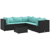 vidaXL 6-tlg Garten-Lounge-Set mit Kissen Schwarz Poly Rattan Modell 29