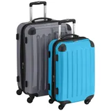 HAUPTSTADTKOFFER - Alex - 2er Koffer-Set Hartschale glänzend, 65 cm + 55 cm, 74 Liter + 42 Liter, Silber-Blau