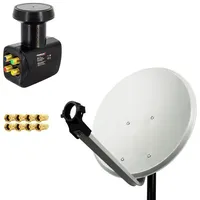 PremiumX 45cm Satellitenschüssel Stahl Hellgrau Satelliten-Antenne SAT Anlage Quad