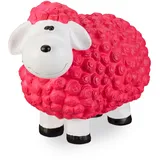 Relaxdays XXL Gartenfigur Schaf, Tierfigur, wetterfest, handbemalte Gartendeko, innen & außen, Keramik, 44 cm, pink