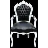 Casa Padrino Barock Esszimmerstuhl Schwarz / Weiß Lederoptik mit Armlehnen