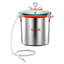 Vevor Vakuumkammer 34,1 L aus Edelstahl, Vakuum-Entgasungskammer mit Gehärtetem Glasdeckel, Schlauch und Luftfilter, für Harzguss, Holzstabilisierung sowie Silikon, Epoxidharz und Ätherische Öle