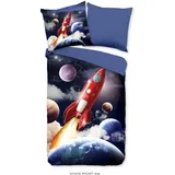 PURE luxury collection Rocket Weltraum Blau 135 x 200 cm + 2 x 80 x 80 cm