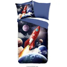 PURE luxury collection Rocket Weltraum Blau 135 x 200 cm + 2 x 80 x 80 cm