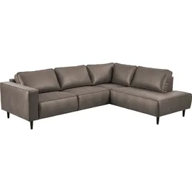 Home Affaire Ecksofa HOME AFFAIRE "Fumone, Lederoptik oder Soft-Touch Chenille", grau (taupe), B:260cm H:83cm T:200cm, 35% Lederfasern; 65%Polyester, Sofas, Ecksofa, Breite 260, mit schwarzen Massivholzfüßen