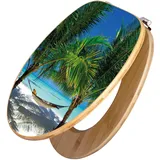 Banjado Design WC Sitz Bambus Toilettendeckel Toilettensitz Bambus Holz Klodeckel WC-Sitz Universal Scharnieren Motiv Strand