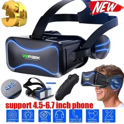 3D VR Brille Virtual Reality Headset Bass Stereo Surround Kopfhörer Spiele Film VR Headset Weitwinkel für 4,5-6,7 Zoll Smartphones Remote Gamepad
