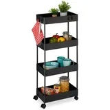 Relaxdays Rollwagen, 4 Ebenen, H x B xT: 93 x 40 x 22 cm, 4 Rollen, Badezimmer, Küche, schmaler Beistellwagen, schwarz