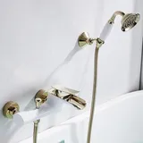 Generisch Badewanne Armatur Duscharmatur Wandmontage Weiß+Gold Wasserfall Badewannenarmatur mit Handbrause und Brauseschlauch