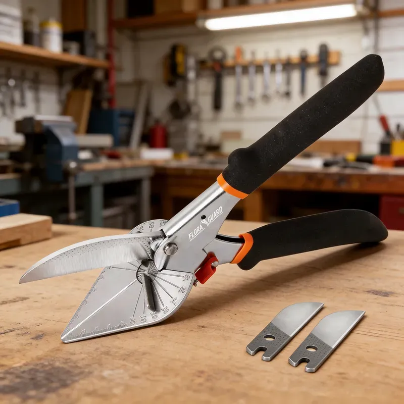 FLORA GUARD Miter-Schneider, Abmessschneider mit mehrfach verstellbarem Schnittwinkel, Dichtstoffschneider zum Schneiden von Weichholz, Kunststoff, PVC und mehr, inkl. 2 Ersatzklingen (JDJ-001)