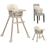 Lorelli Kombihochstuhl Kinderhochstuhl Vanilla 3 in 1, Kinderstuhl, Tablett, Fußstütze, Gurt beige