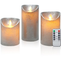 CCLIFE LED Kerzen Echtwachs 3er Set mit Fernbedienung Timer Funktion Echtwachs flammenlose Batteriebetrieb