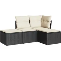 VidaXL 4-tlg. Garten-Sofagarnitur mit Kissen Schwarz Poly Rattan