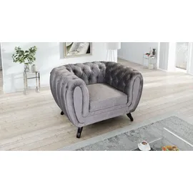 Küchen-Preisbombe Edler Chesterfield Sessel 1 Sitzer Velours grau Couch Polstersofa Wohnlandschaft