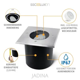 SSC-LUXon Bodeneinbaustrahler Edelstahl 4 W schwenkbar IP67 warmweiß Lieferumfang: 1 Stück silber