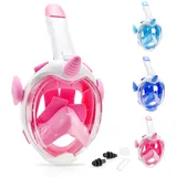 Aischens Schnorchelmaske Kinder, Tauchmaske Vollgesichtsmaske für Kinder 4-12 Jahre, 180° HD Anti-Beschlag Anti-Leck, Vollmaske Taucherbrille Tauchermaske, Snorkeling Mask Wasserspielzeug (Rosa)
