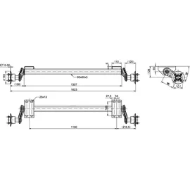 KNOTT Achse 750 kg, 1190 mm Auflage, für Anhänger 750kg 1190mm 1623mm 4x100